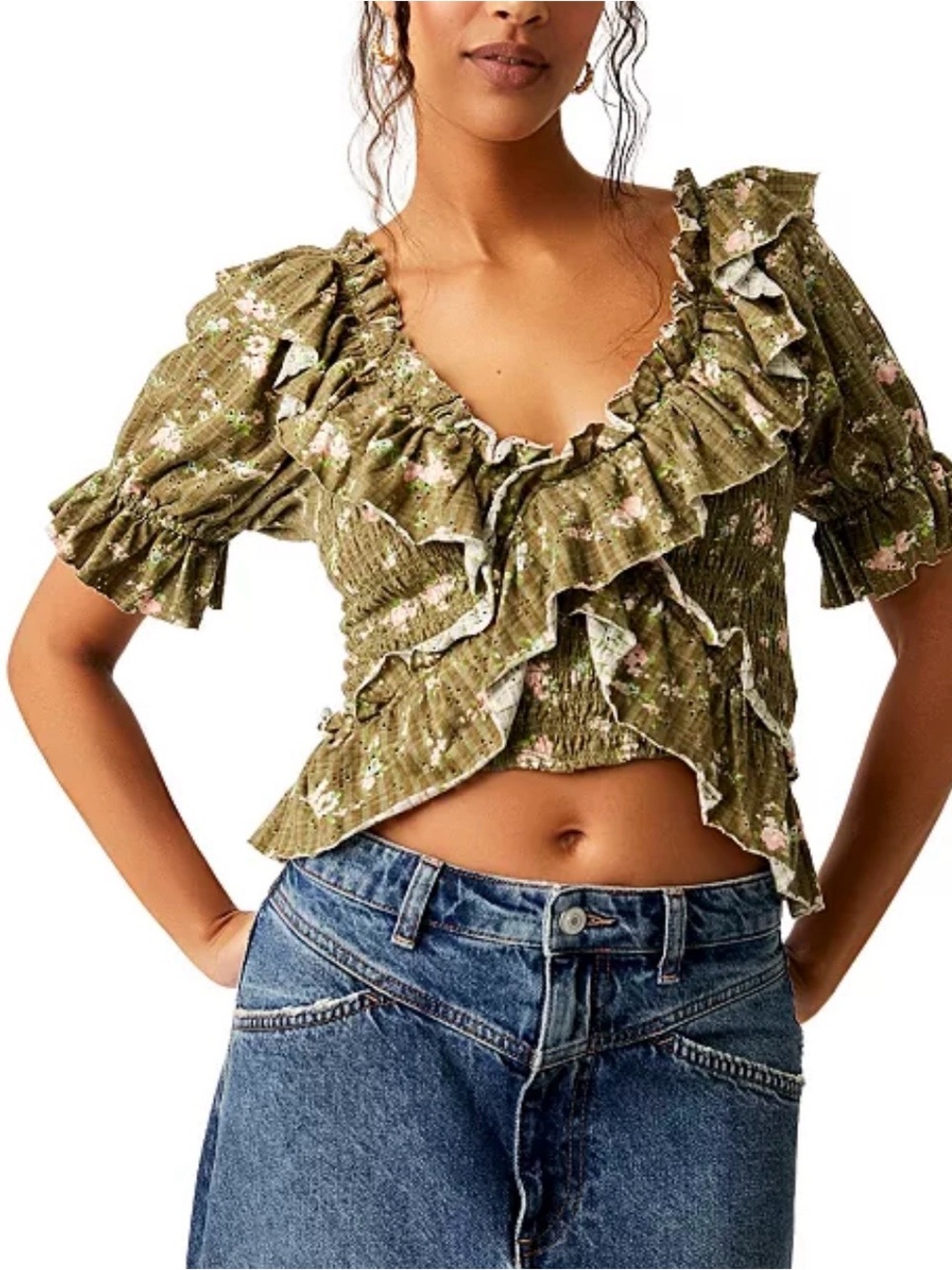 Free People Favorite Girl Top Olive Size M Coastal Cowgirl Cottagecore Feminine